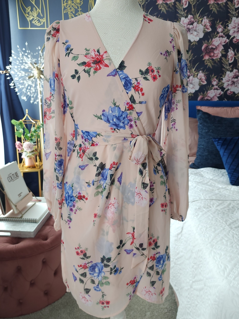 Floral Wrap Dress in Blush Pink by Express, Size S